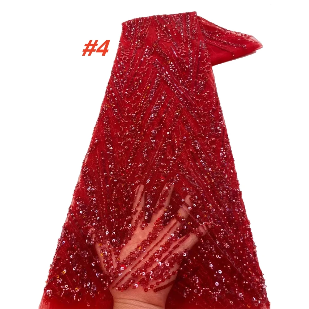 

Luxury Red 2025 High Quality French Tulle Sequins Lace Fabric African Groom Lace Fabrics For Nigerian Wedding Christmas Dress