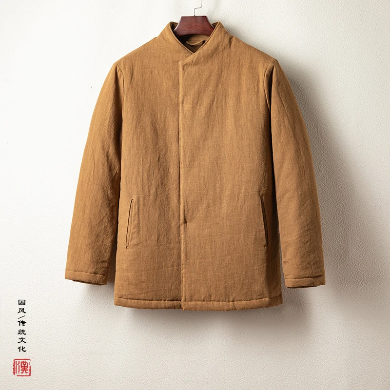 

Зимняя мужская оригинальная мужская куртка Hanfu с хлопковой подкладкой, мужской костюм Тан, пальто, мужская теплая парка, мужская модная верхняя одежда, пальто