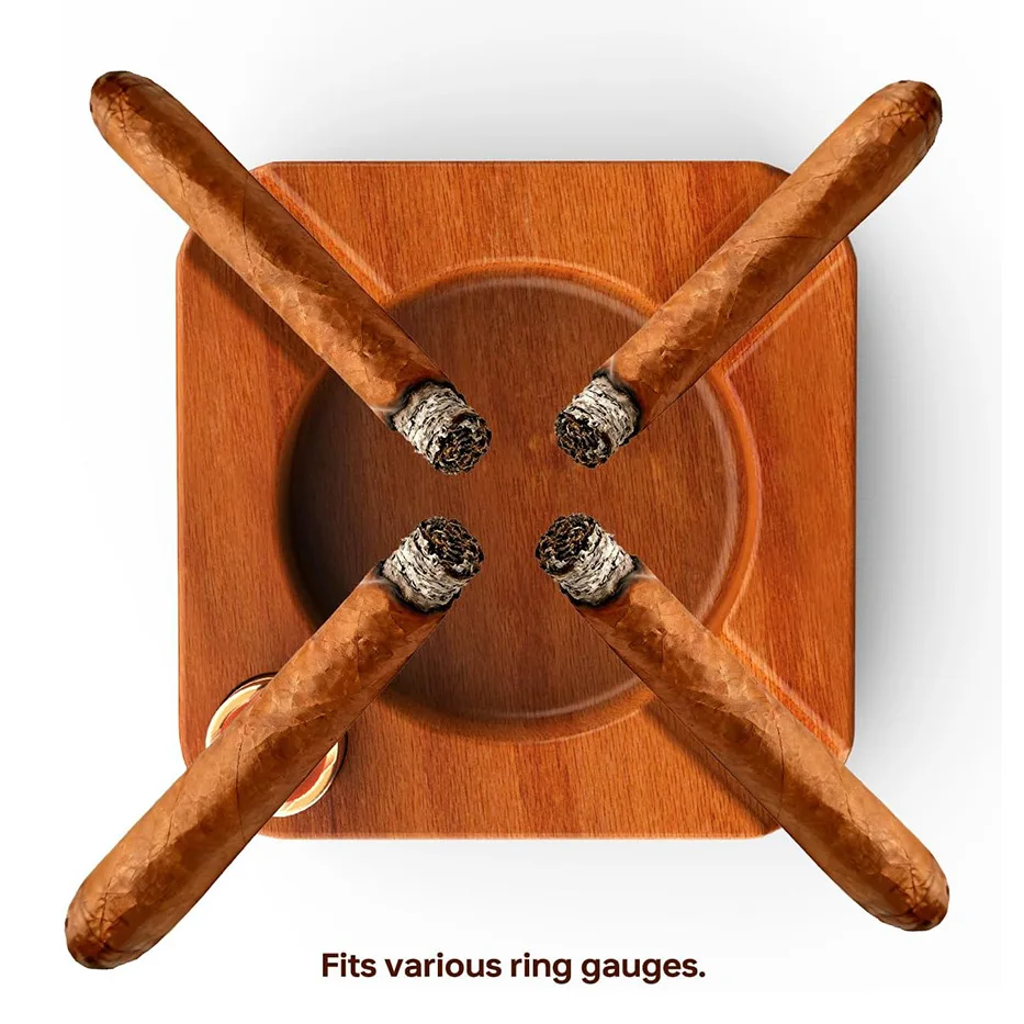 Solid Wood Cigar Ashtray Set with Aluminum Stand & Punch, Sapele Wood Smoking Accessories, Luxury Cigar Holder Gift G4T1