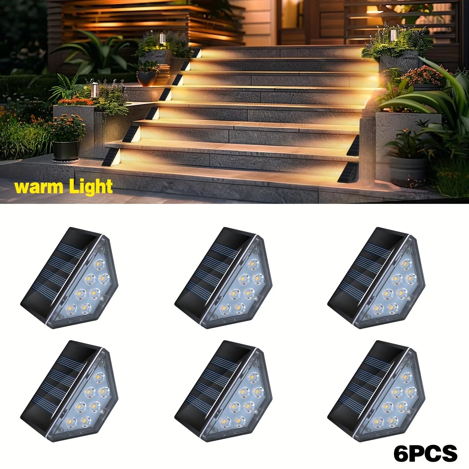 

6pcs Solar Stair Light Waterproof Solar Fence Triangle Light 7 LEDS Solar Outdoor Lamp for Yard Porch Front Door Driveway Garden