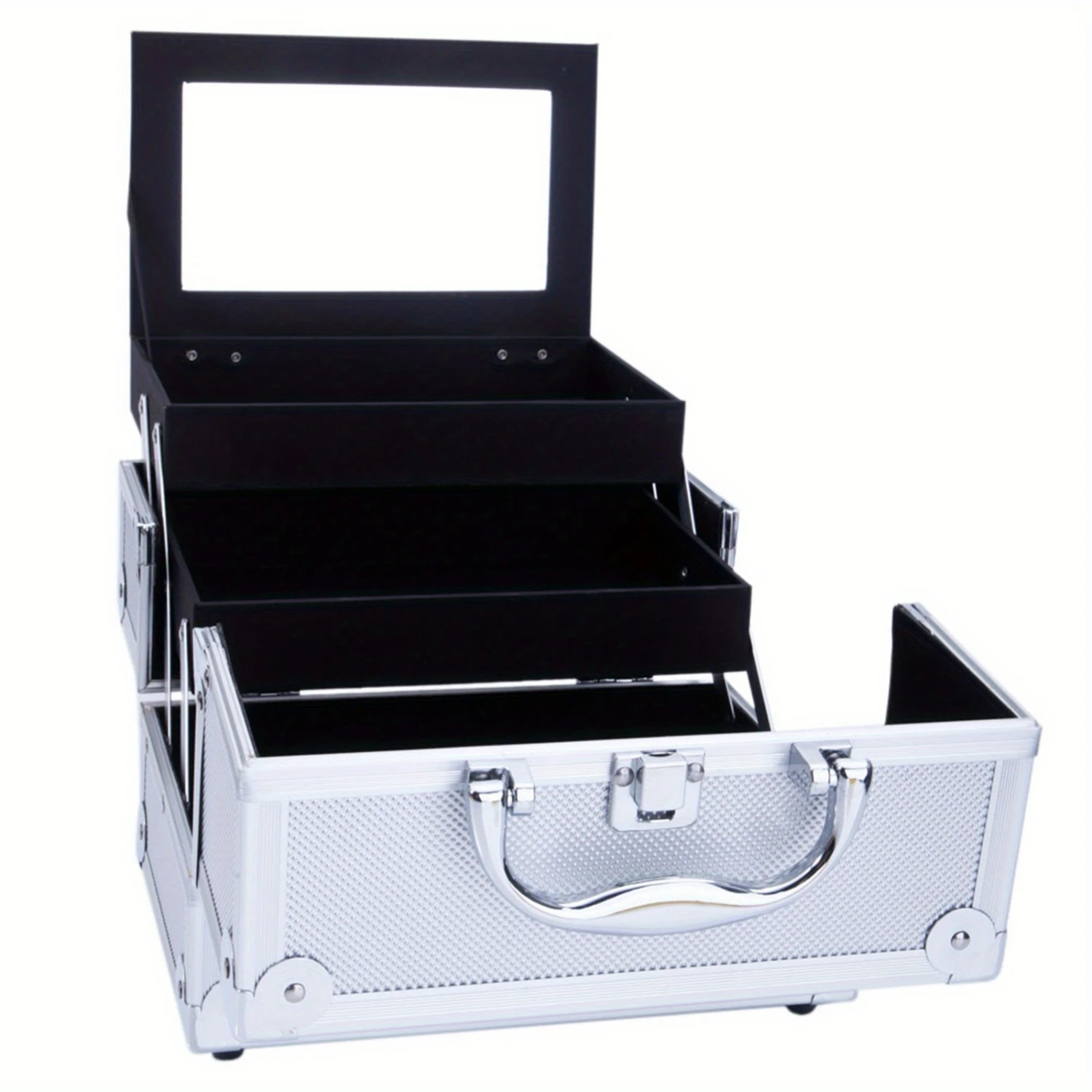 

Premium Stylish Aluminum Makeup Organizer Case with Mirror - Perfect for Cosmetics, Nail Salon, Jewelry Storage - Sleek 9"x6"x6"