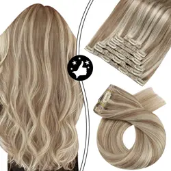 Moresoo Clip in Hair Extensions 100% Real Human Hair Brazilian Hair Natural Straight Double Weft Full Head Clip in Human Hair