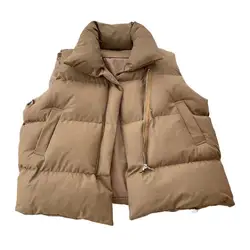 Winter Women Vest Coat Padded Zipper Closure Turn-down Collar Sleeveless Winproof Heat Retention Outdoor Down Coat