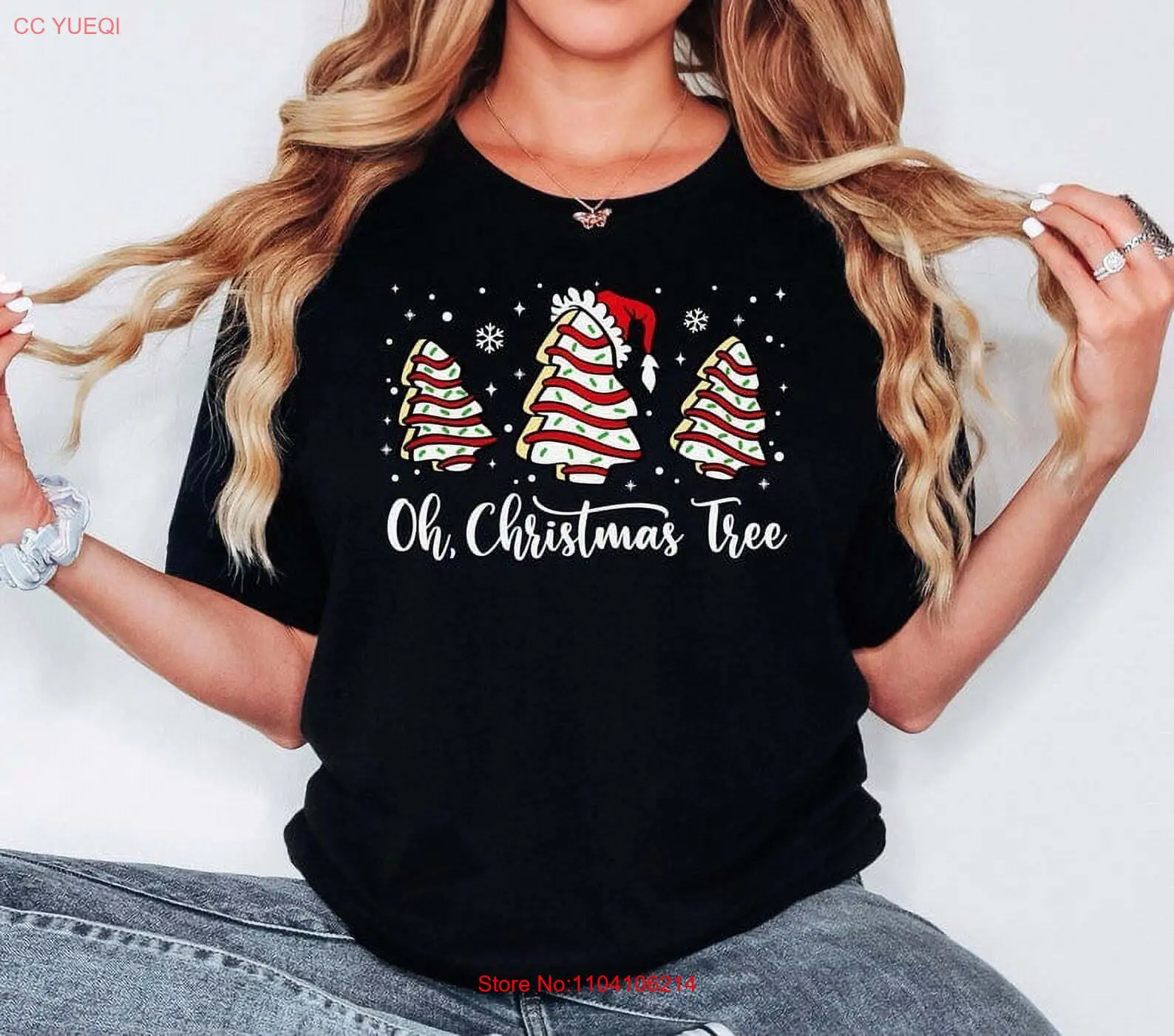 Women s Christmas Tree Cake t-shirt Cotton comfortable casual short sleeve