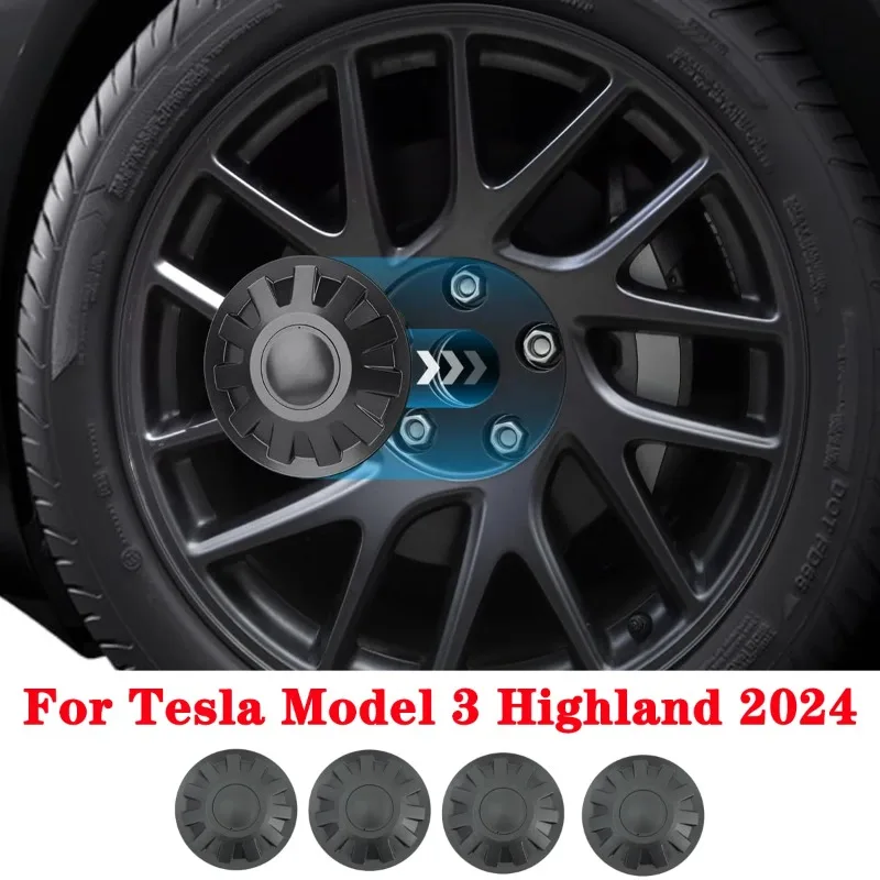 4PCS Wheel Hub Caps Center Cover for Tesla 2024 Model 3 Highland Wheel Cap Kit Center Cap Lug Nut Covers Modification Hubcaps