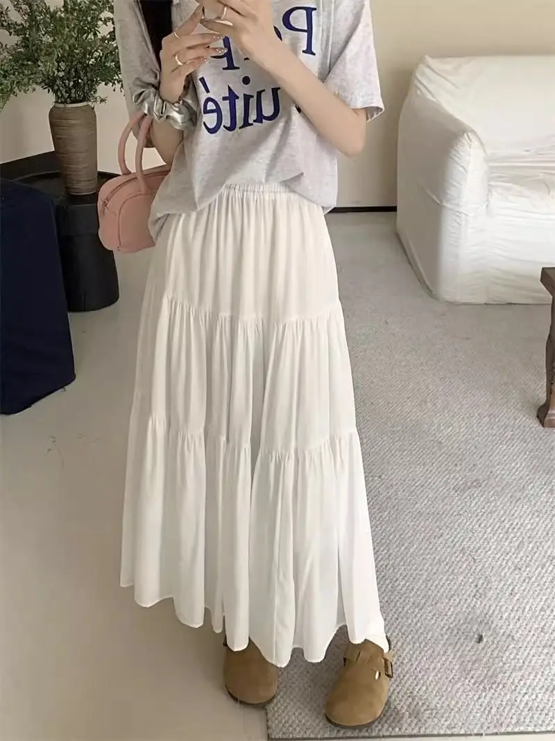 

Белая женская юбка миди А-силуэта с завышенной талией, пышная, в стиле балетной юбки, весна 2026, новинка, корейский стиль, для повседневной носки