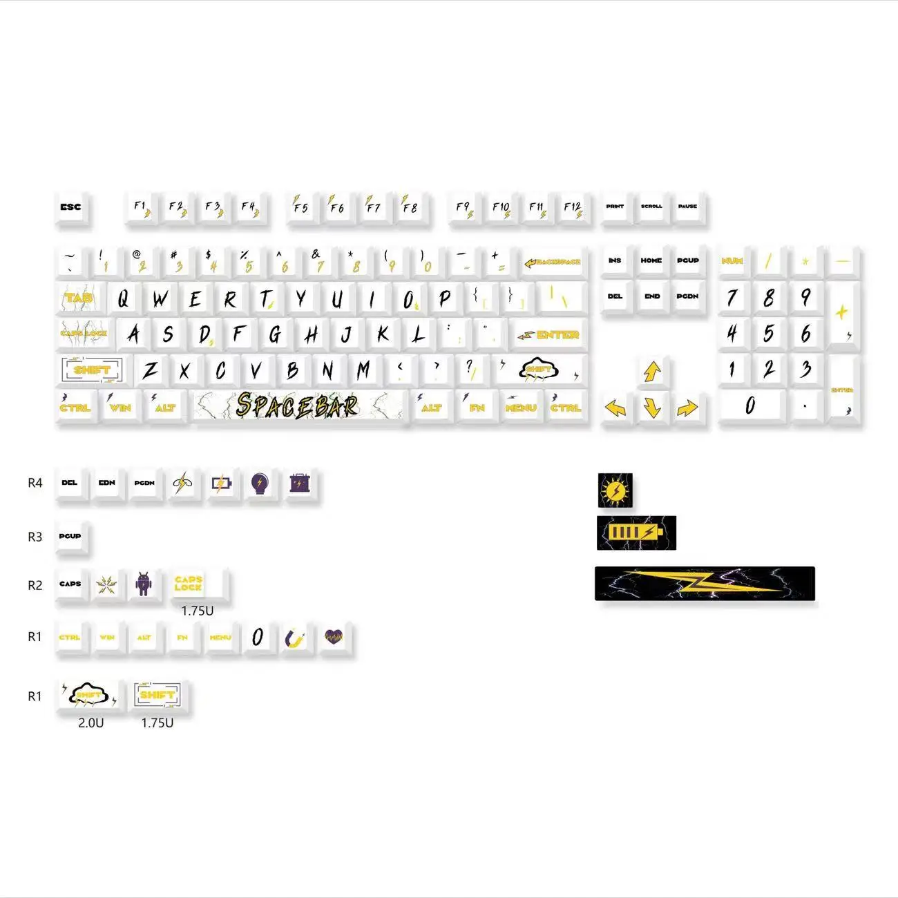 Imagem -05 - Keycaps Relâmpago Tema para Teclado Mecânico Branco Letras Grandes Faça Você Mesmo Personality Keycap Pbt Cherry Sublimation