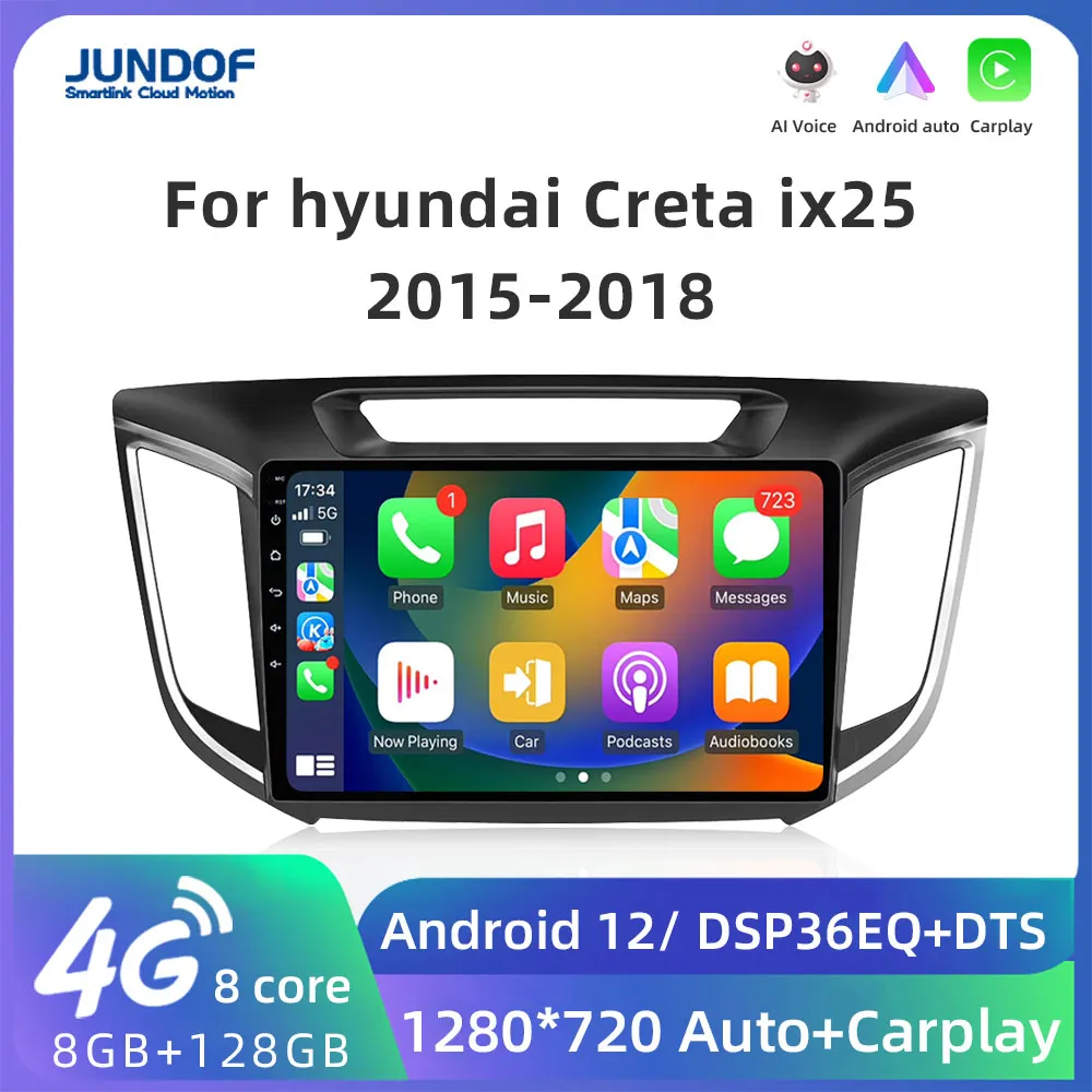 

Jundof Android 12 Car Radio for Hyundai Creta IX25 2015-2019 Multimedia Player 2 Din Carplay Stereo Navigation GPS DVD Head Unit