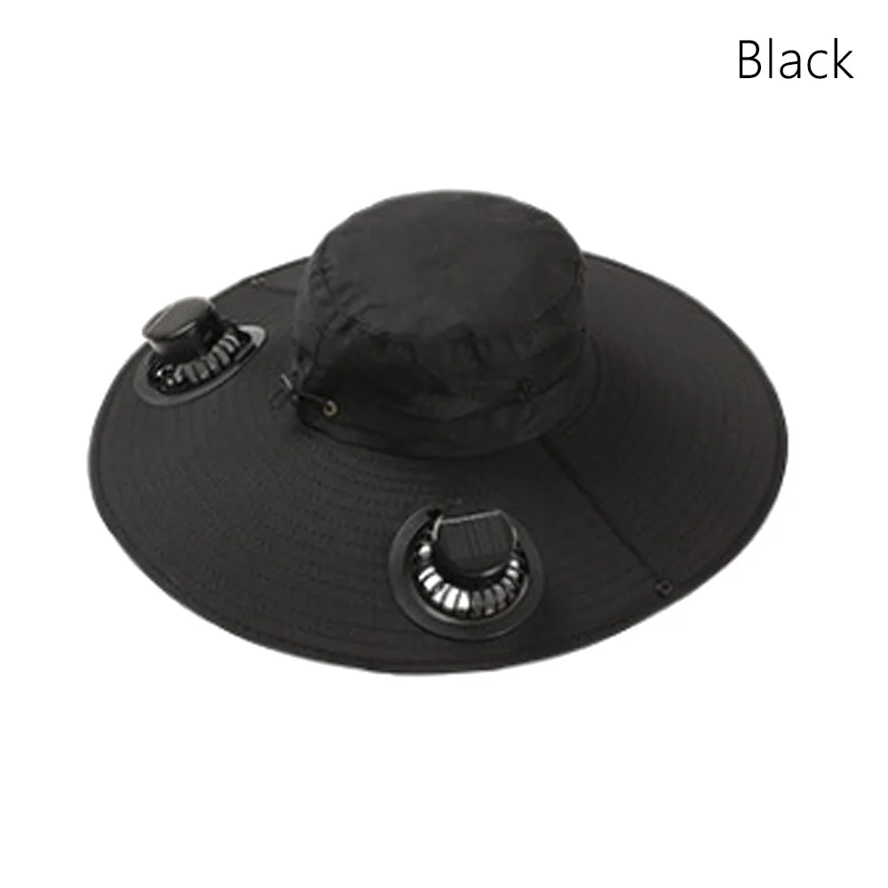 

Solar Charging Solar Fan Hat Dual Fan Adjustable Headband Air Cooling Hat Foldable Breathable Wide Brim Bucket Hat