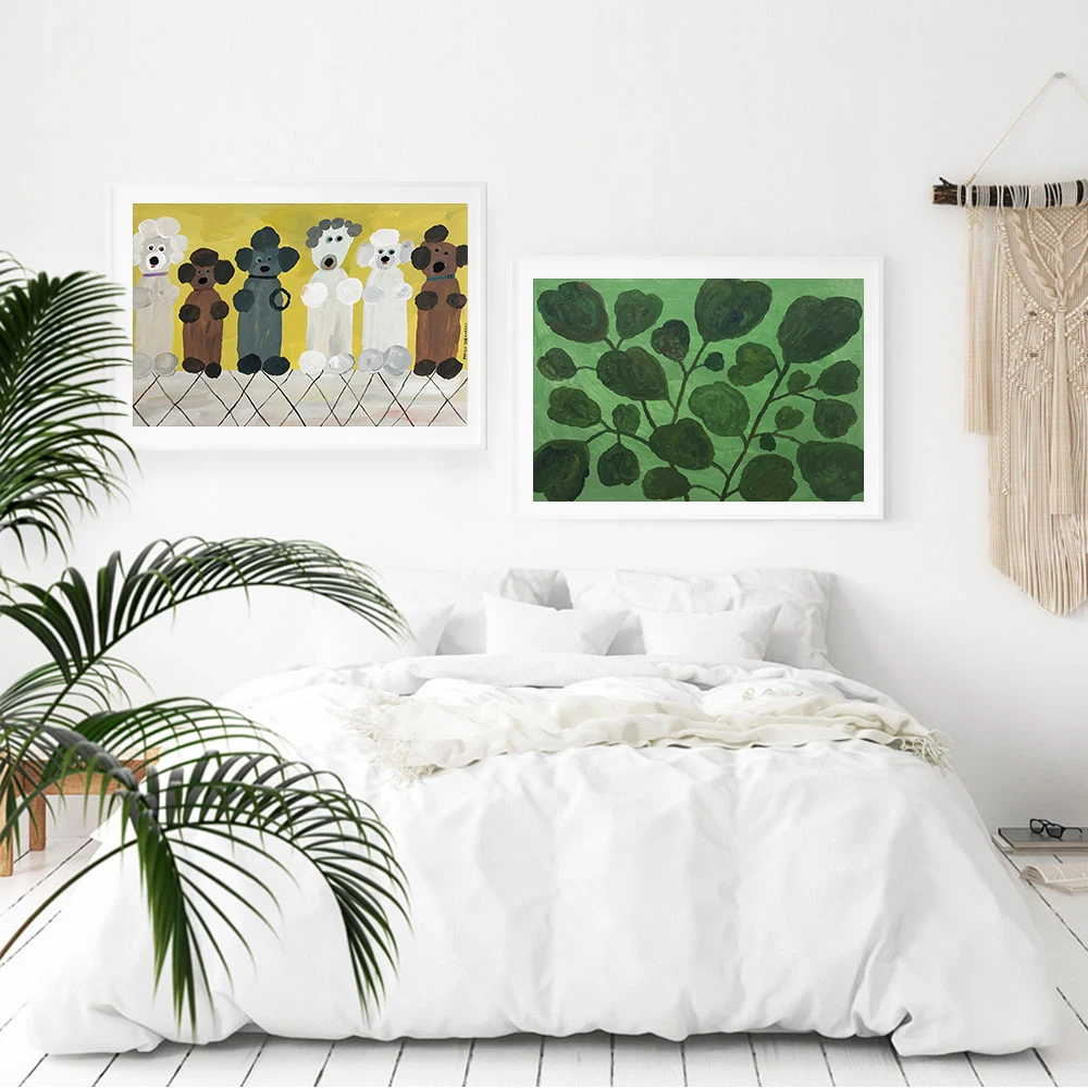 الحيوان القلطي اجتماع النباتات الخضراء الفن يطبع قماش غرامة يوم صغير ملصقات الحائط الشمال لوحات الزخرفية للمنزل pcitبنطلون #3