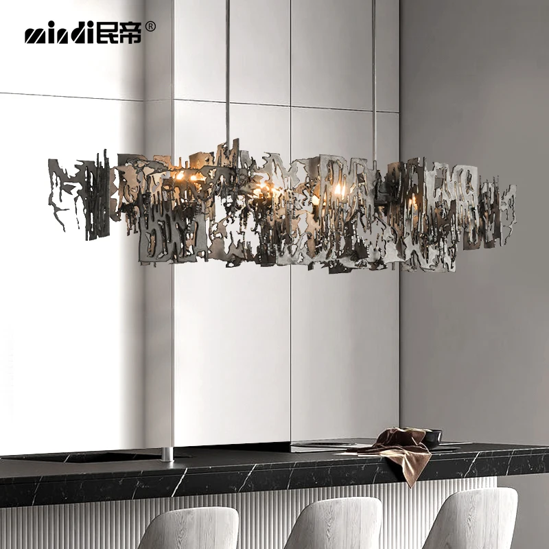 Creative post-modern restaurant chandelier accent style Stainless steel long table chandelier Designer decorated villa lamp