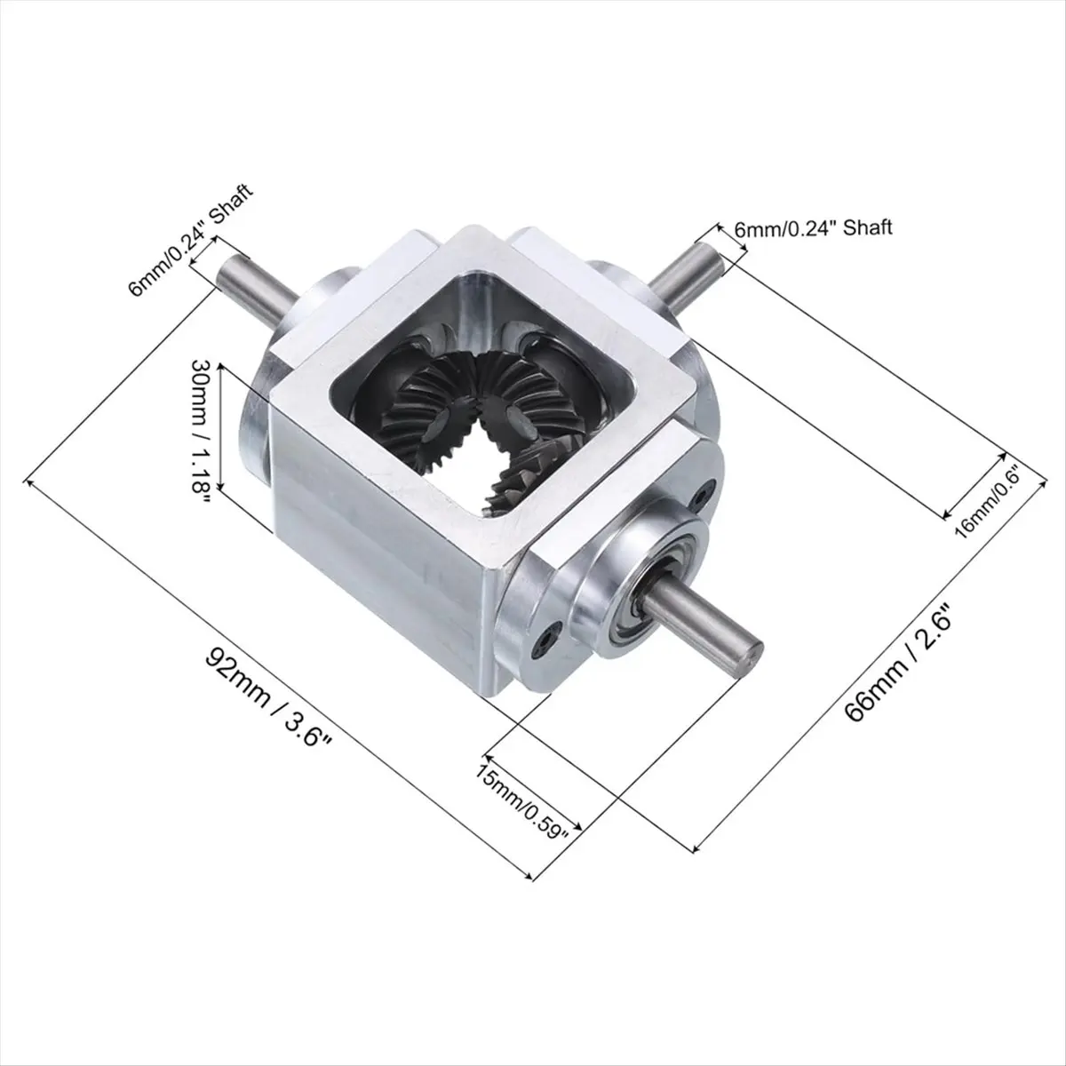 AT16  90 Degree Right Angle Bevel 1:1 Reversing Double Output Shaft 20 Teeth Bevel Gear with 6mm Shaft