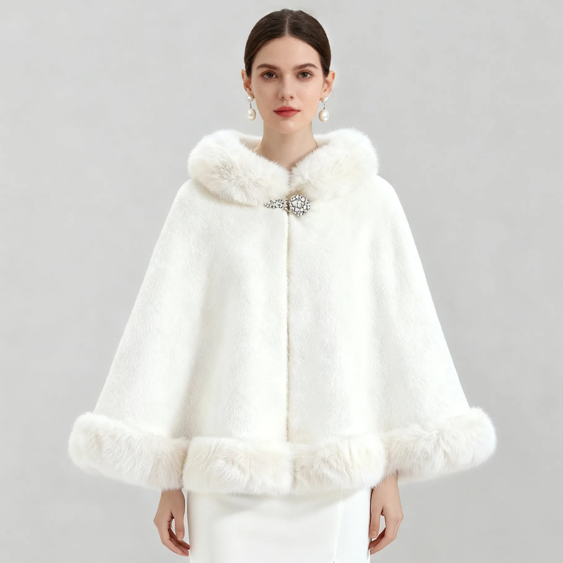 

Autumn and Winter New Imitation Mink Fur Collar Cape Shawl Women's Plus Size Knitted Cardigan Loose Cloak Jacket