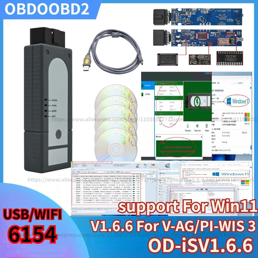 WIN11 For VAS6154 Wifi OBD2 ODIS 1.6.6 for Audi Skoda v-w Diagnostic Bluetooth VAS6154 WIFI Full Chip UDSSupport GEKO FORpiwis 3