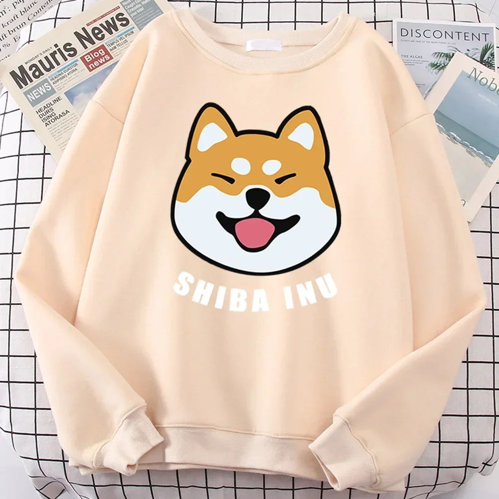 Females Loose Clothes Korean Kawaii Animal Lady Moletom Womans Sweatshirts Cute Shiba Inu With Tongue Out Printed Hoodie