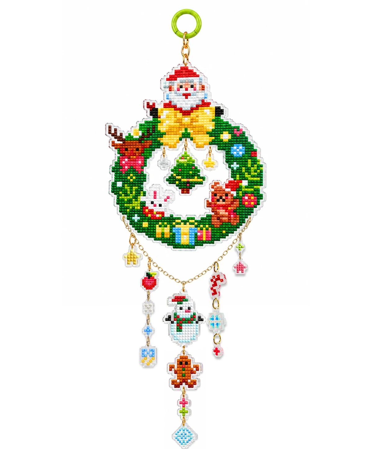 FOREVERYOUNG 5D Christmas Wreath Diamond Painting Hanging Ornament, Santa Claus Acrylic Wind Chime DIY Diamond Art Kit
