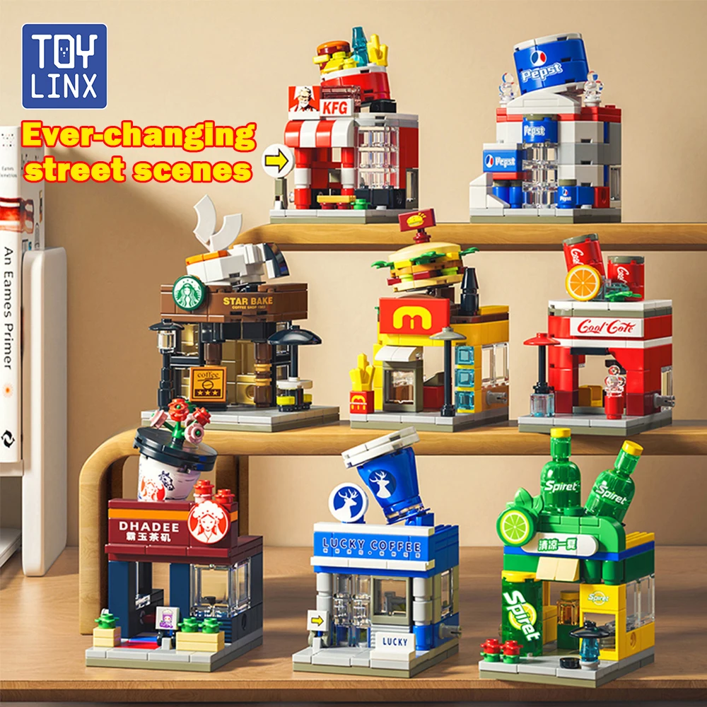 TOYLINX Street Store Bausteine Fast Food Restaurant Coffee Shop Puzzle Zusammengebautes Lernspielzeug für Kinder Geburtstagsgeschenk