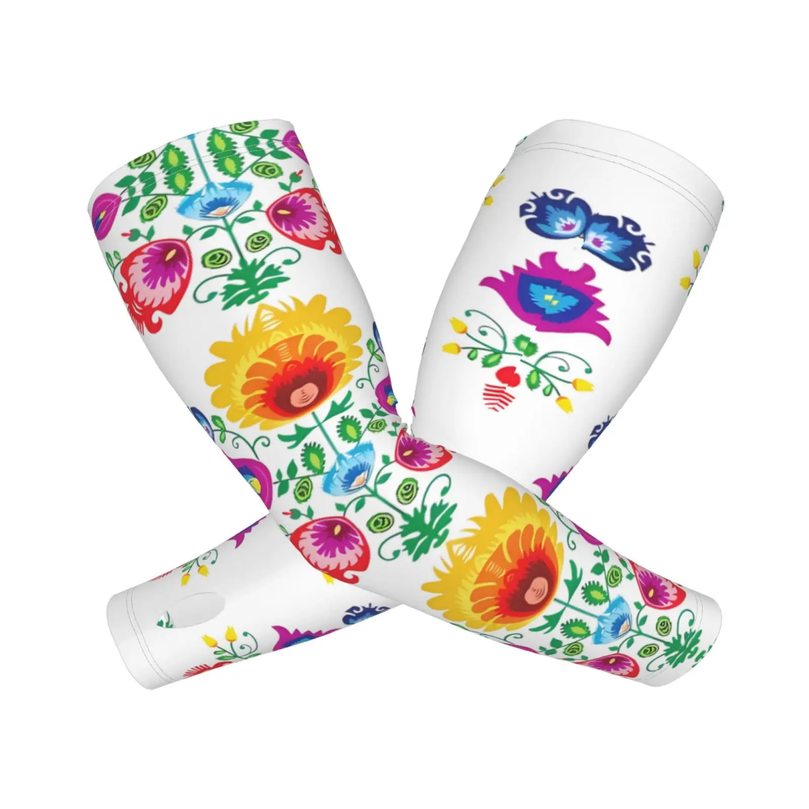 Vibrant Folk Boho Floral Print UV Cooling Sun Arm Sleeves Cycling Driving Outdoor Arm Guards For Men Women Flower Lovers
