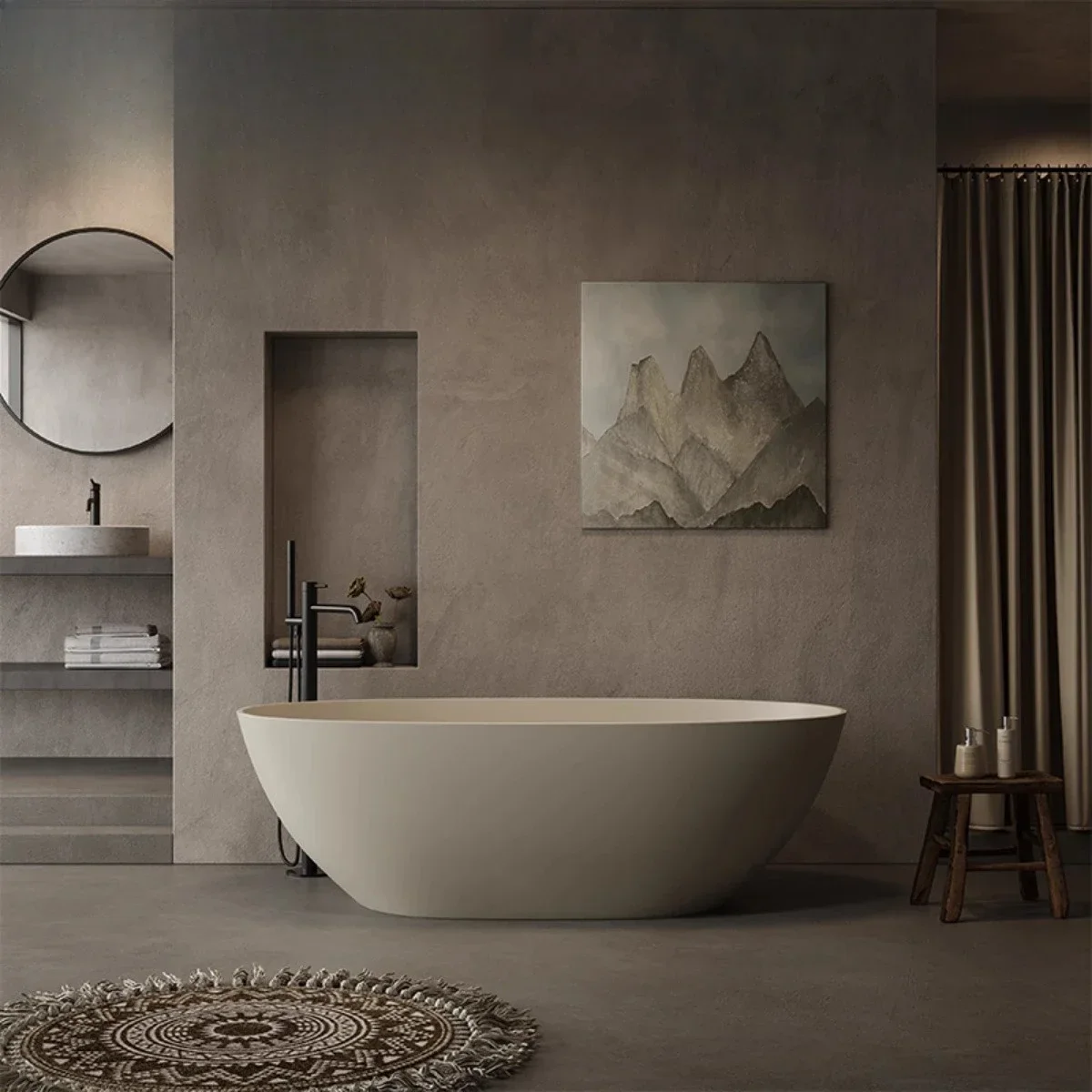 Integrated artificial stone household bathtub Double couple hotel B & B Qimei stone freestanding goose