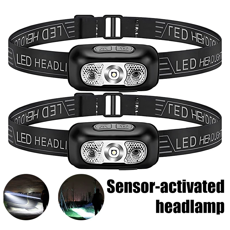 Portable Mini LED Headlamp Flashlight Charging Induction Headlight Motion Sensor Headlight Powerful Torch Emergency Work Light