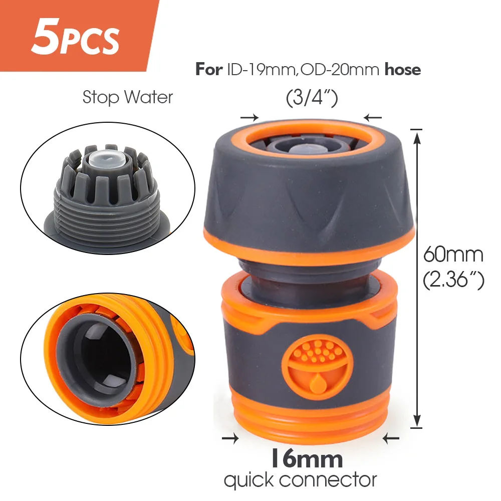 5 Stück 1/2" 3/4" Gartenschlauch-Schnellverbinder zur Reparatur und Verlängerung von Wasserschläuchen, 12mm 16mm Bewässerungsrohr-Kupplungsadapter