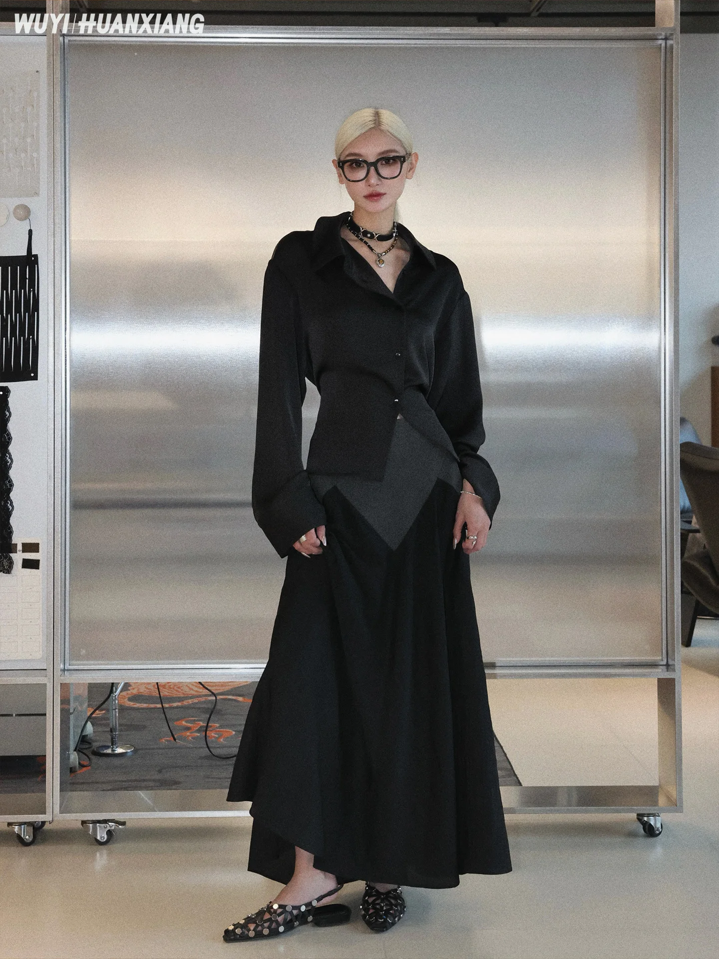 

Женская деловая рубашка Wuyihuanxiang с поясом-завязкой, косым воротником, длинным рукавом, стандартного кроя, из полиэфирного волокна, весенняя коллекция