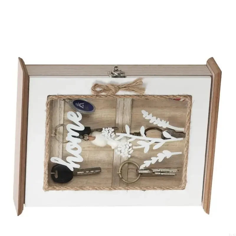 Compact Wall Mount Storage Box 6 Hook Lockable Security Cabinet Multifunctional Wooden Design for Home Office 896C