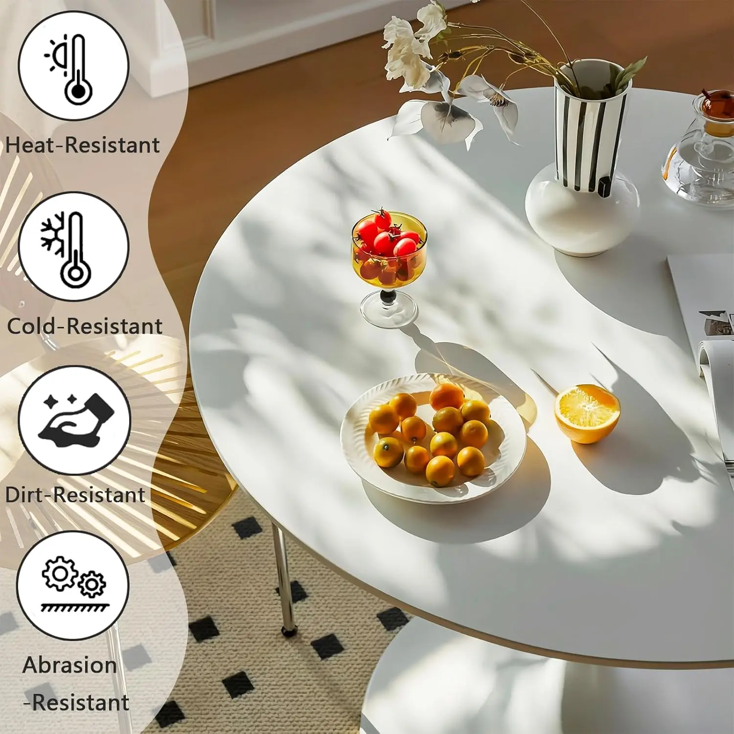 Round Dining Table, 24 Inches Tulip Round Kitchen Table, Mid-Century Leisure Table for Small Places, Dining Room, Living Room, C