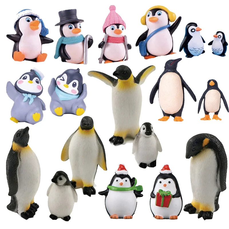 Christmas Penguin Miniature Figurine Cartoon Animal Model Cake Car Home Decoration Craft Fairy Garden Decoration Accessories