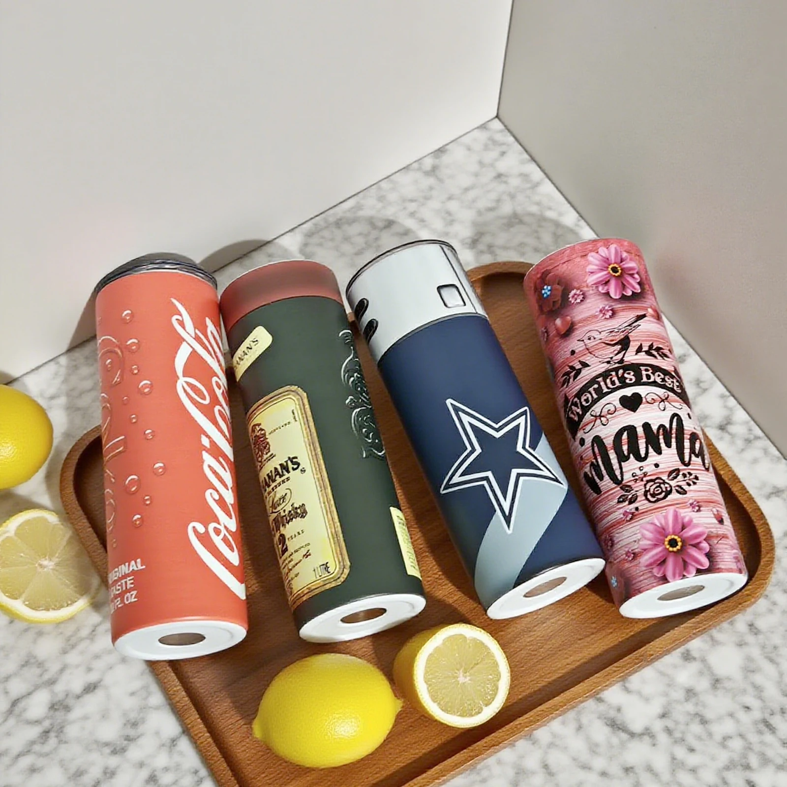 

Уникальный набор изолированных стаканов с рисунком — 4 стиля с цветочным принтом «Кола, виски, звезды и мамы» для гидратации и подарков