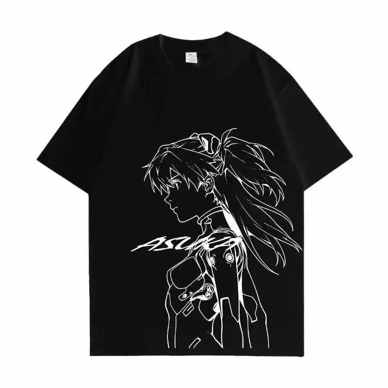 Heavyweight Pure Cotton EVA Anime Short-sleeved Unit-01 Asuka T-shirt Summer New Mecha Loose Off-the-shoulder Top for Men And
