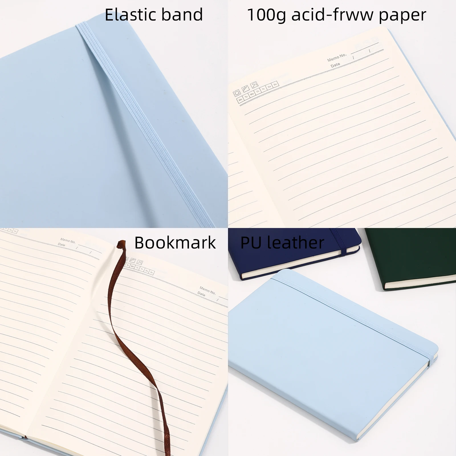 A5 PU-Leder Notizbuch - Lila, 80 Blatt (160 Seiten) 80g/m² Gelbes Reispapier, 1cm Unterstrichung, Hardcover-Journal mit Gummiband – Detail 2