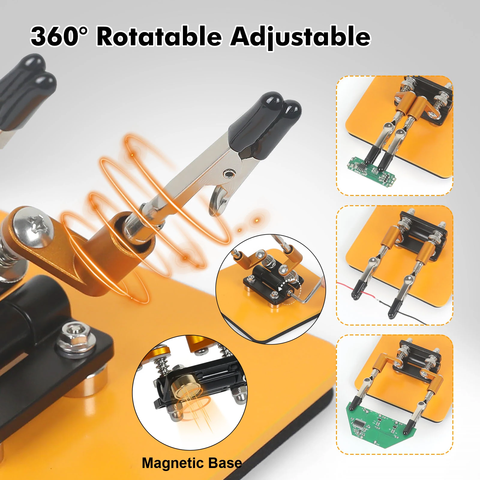 Magnetic Helping Hands Soldering Tool PCB Holder Clamps Solder Third Hand Tool with 2 Metal Gooseneck Arm for Electronics Repair