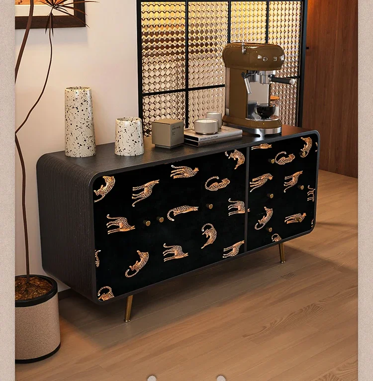 

American retro solid wood partition side cabinet metal foot decorative storage cabinet