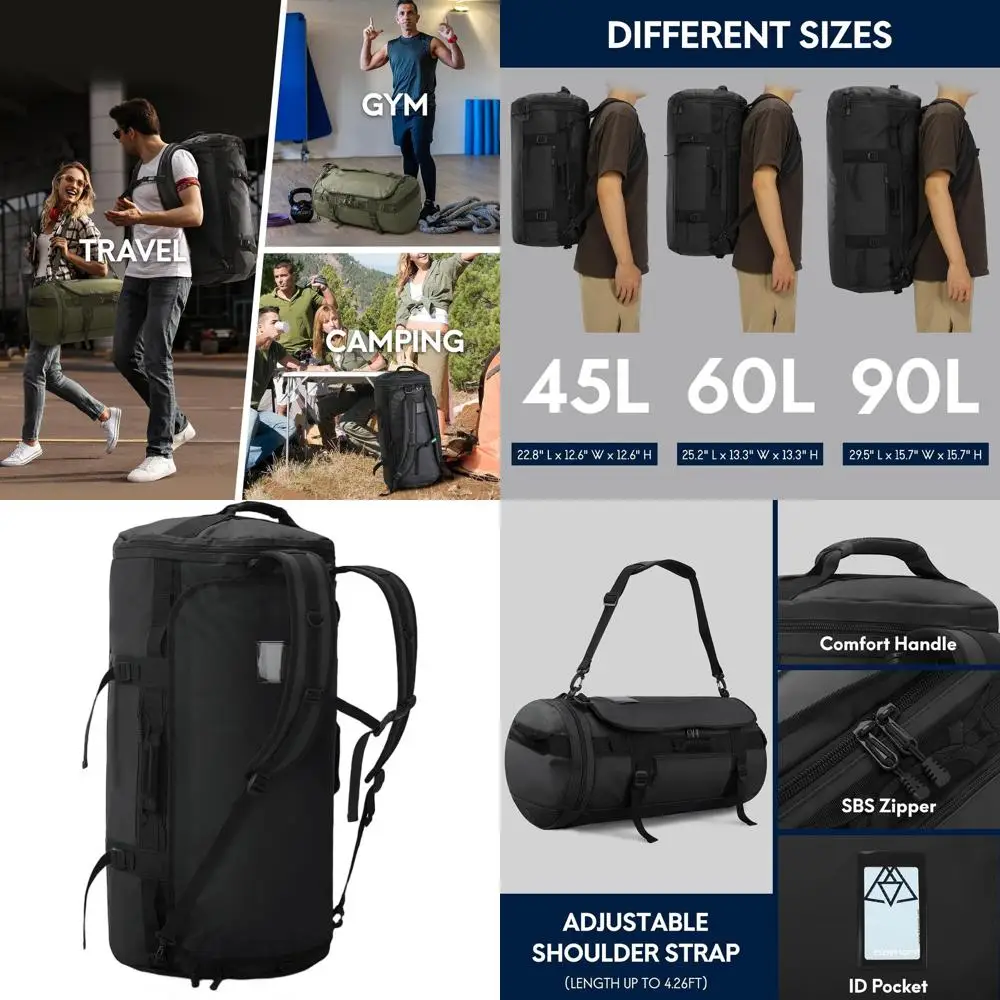 

Трансформируемый дорожный рюкзак двойного назначения с отделением для обуви, 60 л, водонепроницаемый, идеально подходит для поездок на выходные, спортзала, кемпинга