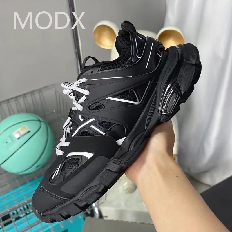 Men Thick Sole Flat Sneakers Mixed Colors Real Leather Patchwork Lace Up Lovers Trainers Casual Breathable Run Unisex Daddy Shoe