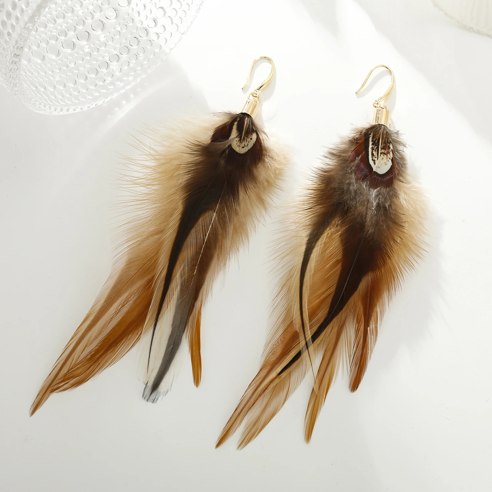 lureme Bohemian Style Multicolor Pheasant Feathers Dangle Earrings for Women Girls Large Feather Drop Earrings(er006405-7)