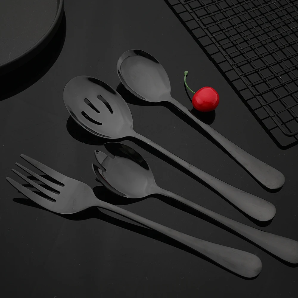 Black Stainless Steel Dinnerware Set Flatware Soup Spoon Colander Spoon Service Spoon Salad Fork Cake Spatula Kitchen Tableware