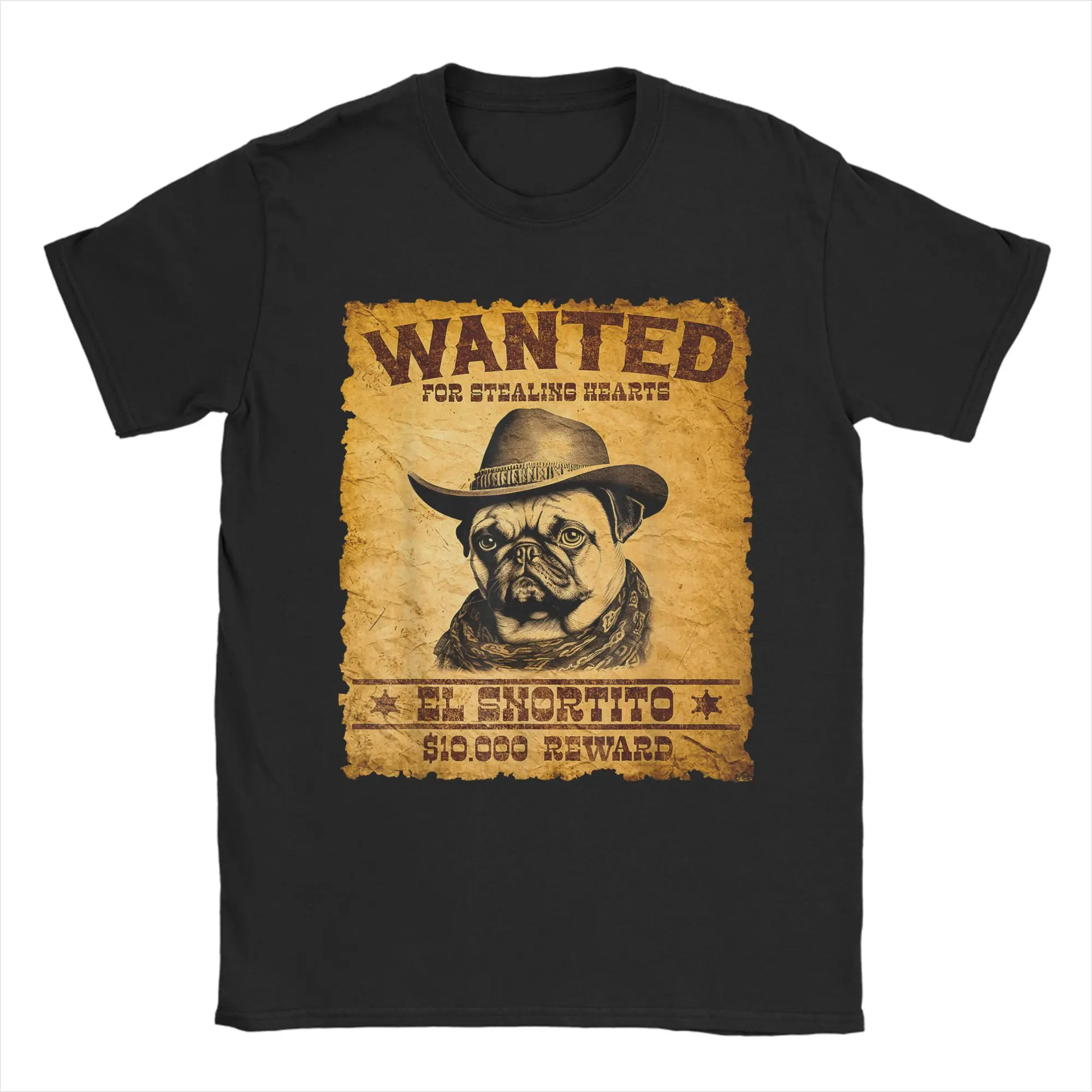 

Summer Wanted Poster Cute Western Cowboy Pug Dog Hip Hop T-Shirts 100% Cotton Tee Shirt Custom Logo Short Sleeve Clothes