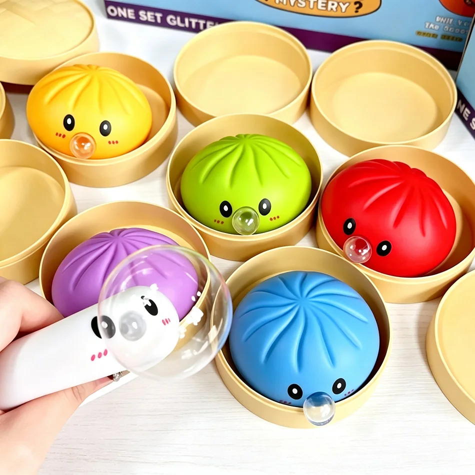 Colorful Bubble Spitting Steamed Bun Squishy Toy, Soft Silicone Stress Relief Squeeze Toy, Novelty Fidget Toy