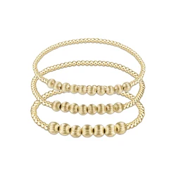 Vlen 18K Gold Plated Ball Beads Bracelet for Women Vintage Textured Metal Beaded Stylish Stackable Jewelry Accessory