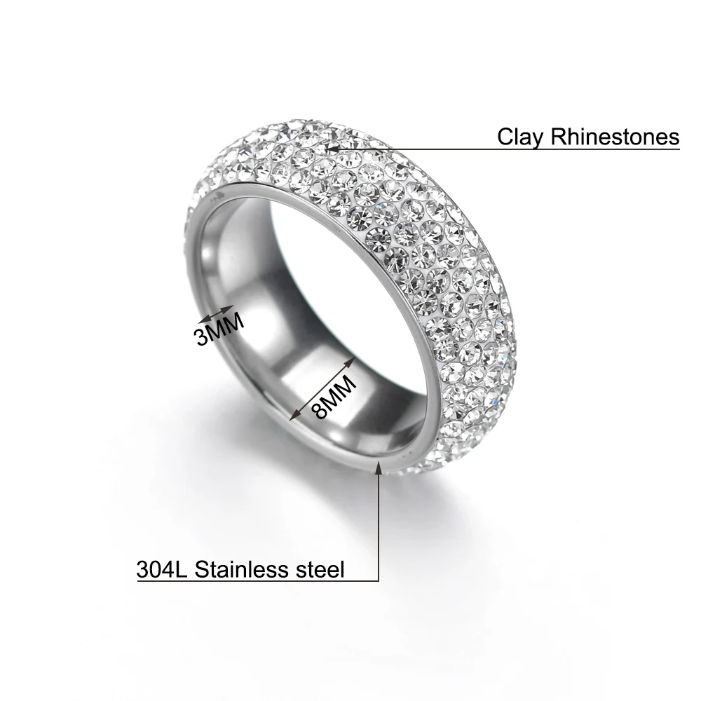 Anillo de compromiso de acero inoxidable para mujer y hombre, sortija de boda con cristal brillante de 5 filas, joyería colorida, tamaño 7-11