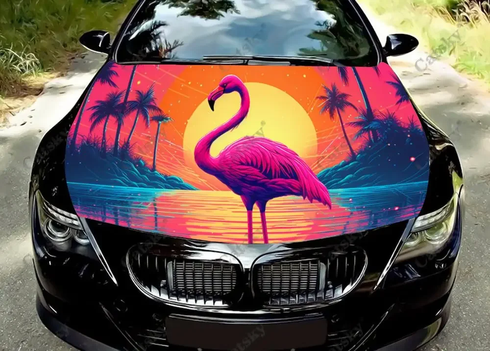 Flamingos on The River Bank Car Hood Vinyl Stickers Wrap Vinyl Film Engine Cover Decals Sticker on Car Auto Accessories