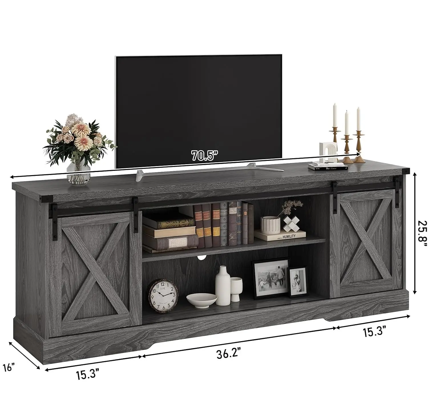 Farmhouse TV Stand for 70/75/80 Inch TV, Entertainment Center Storage Cabinets with Sliding Barn Doors, Media, Customized