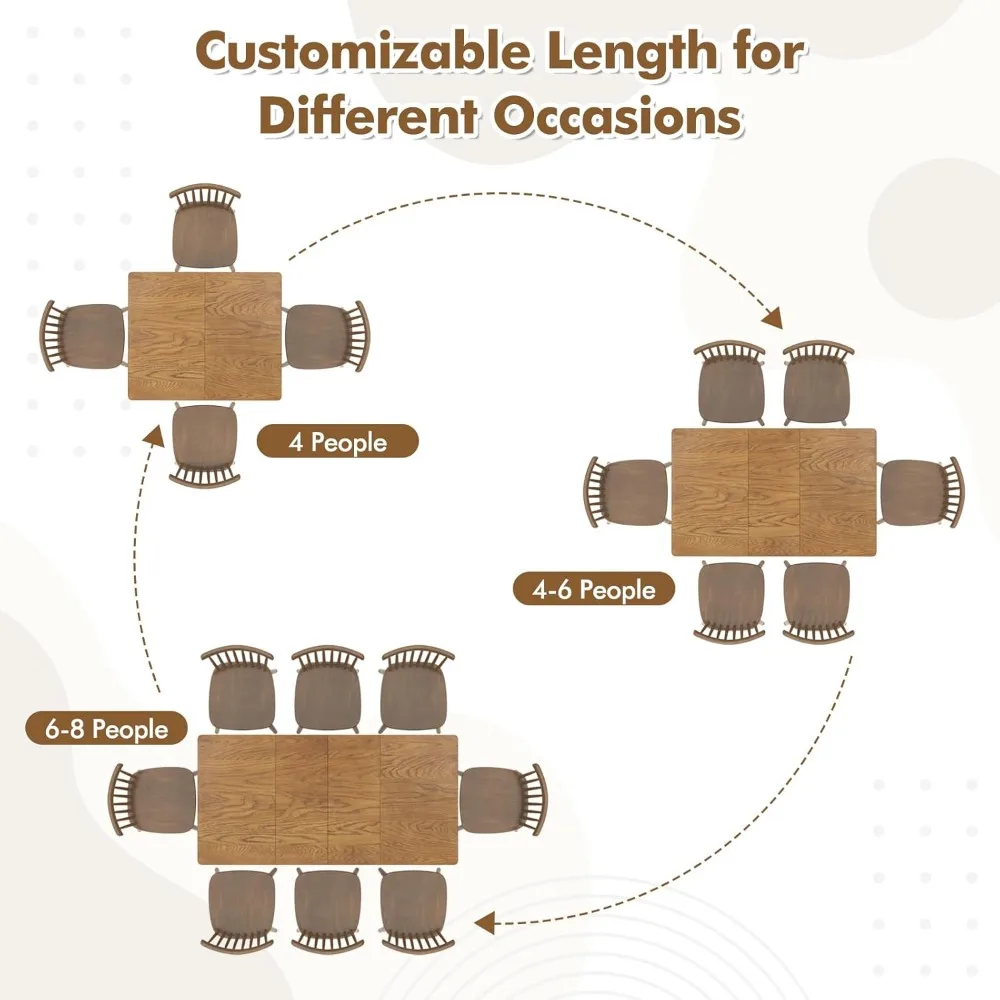 고무나무 다리가 있는 4-8인용 직사각형 확장형 식탁, 220파운드 용량, 대형 접이식 주방 테이블