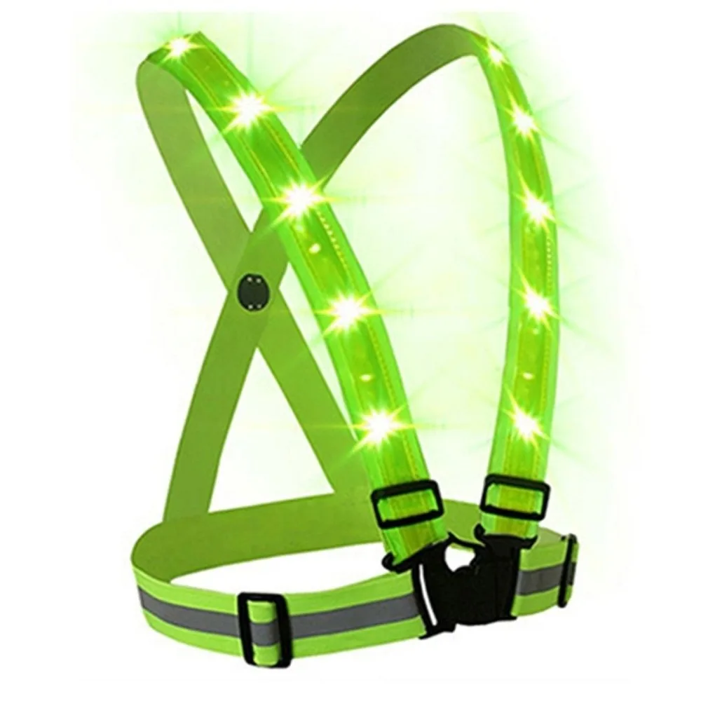 New Polyester LED Safety Vest Green Light Reflective Reflective Running Vest USB Rechargeable Cycling Warning Vest Cycling Gear
