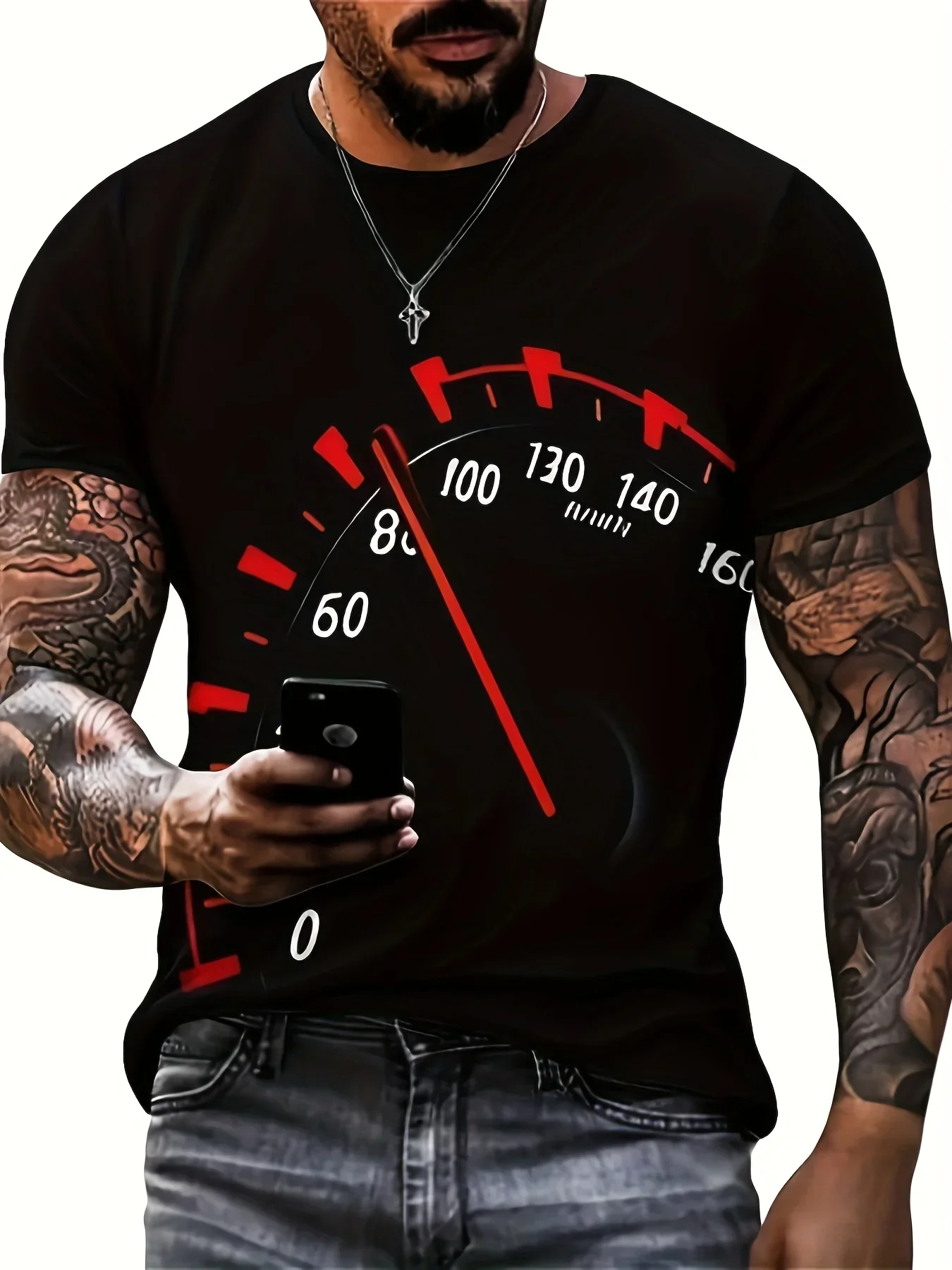 [ New Fashion ] 3D Digital Pattern Printed Men'S Graphic T-Shirt with Vehicle Speed, Comfortable T-Shirt, Short-Sleeved Pullover, Men'S Summer Outdoor Clothing