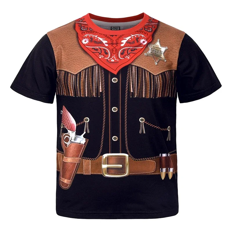 

Cowboy cosplay funny 3D printed men's T-shirt streetwear casual funny cosplay personality fashion loose trendy T-shirt