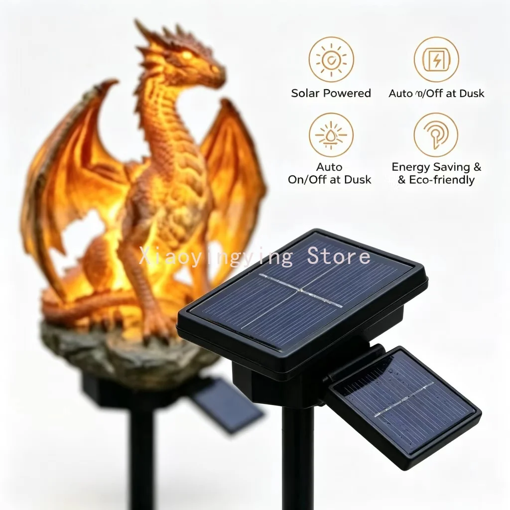 Golden Dragon Solar Powered Garden Light, Hand-painted Resin Statue, Auto On/Off Outdoor Lawn Pathway Decoration Lamp