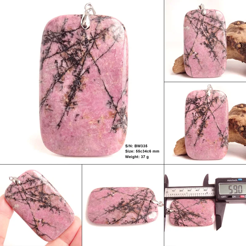 1Pcs Fashion Real Rhodonite Stone Pendant Natural Stone Cabochon Beads Diy Necklace Pendants Jewelry Making Gem Accessory BW327